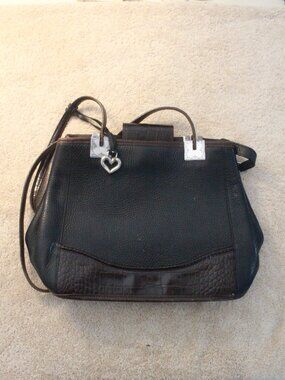 Brighton Black Structured Satchel with Heart Detail and Shoulder Strap